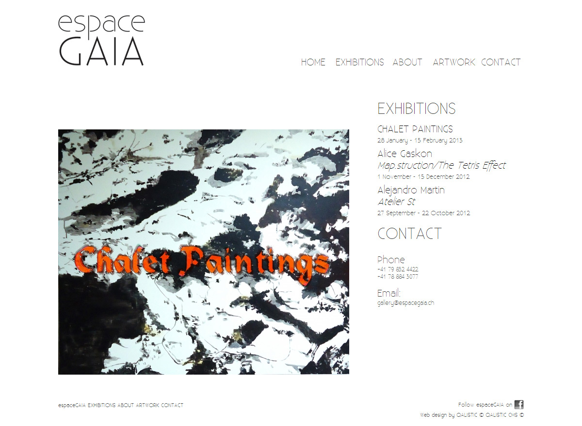 Clean design and software development for espace GAIA Geneva.
QALISTIC CMS integration. 