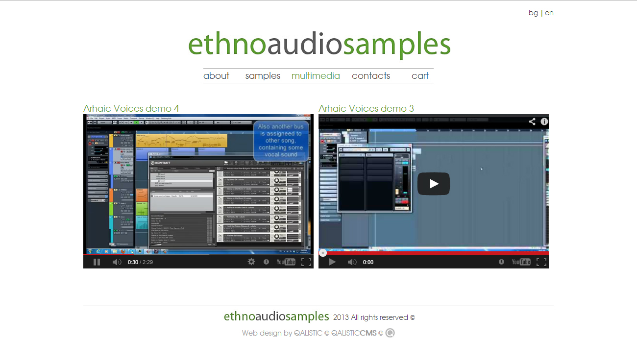 Multilingual online store with integrated QALISTIC CMS and PayPal Express Checkout  for Ethnoaudiosamples.

Customized audio player, SoundCloud,  YouYube and Vimeo rich media platforms integration. additional image 2