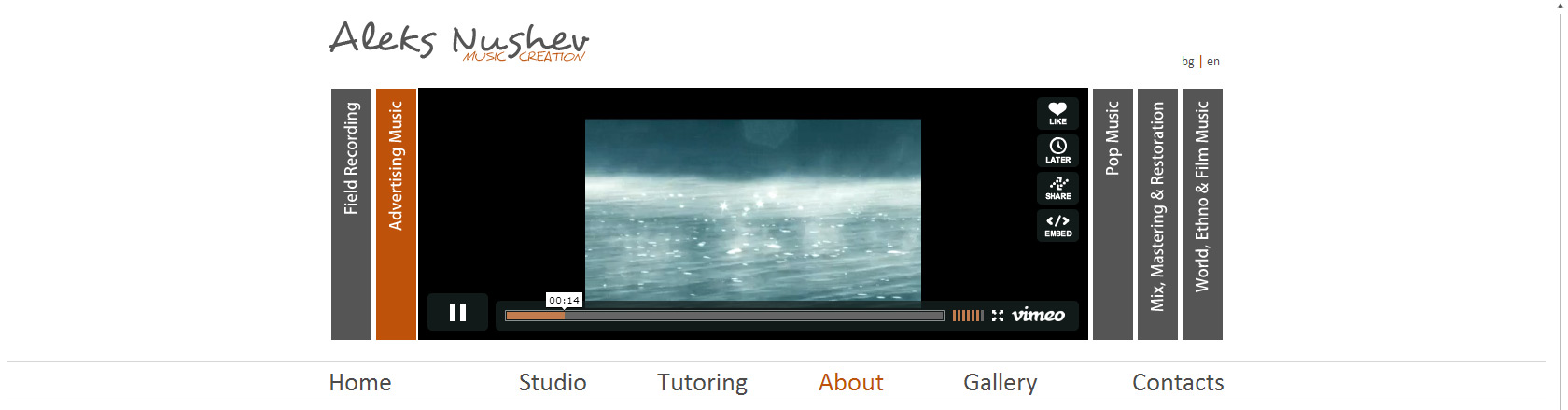 Multilingual website with integrated QALISTIC CMS for Aleks Nushev Music Creation studio.
Custom built media player development with integration of SoundCloud and Vimeo media platforms. additional image 2