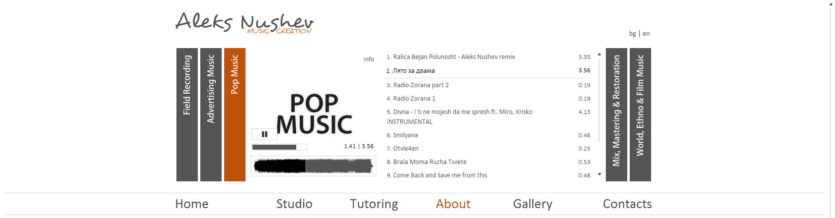 Multilingual website with integrated QALISTIC CMS for Aleks Nushev Music Creation studio.
Custom built media player development with integration of SoundCloud and Vimeo media platforms. additional image 3